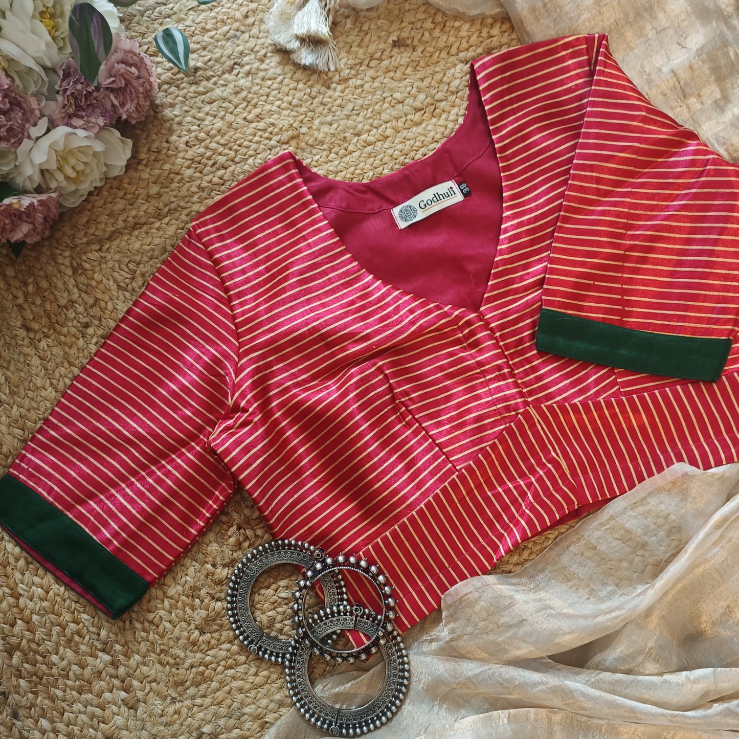 Hot Pink Gaji Silk Stripes Blouse