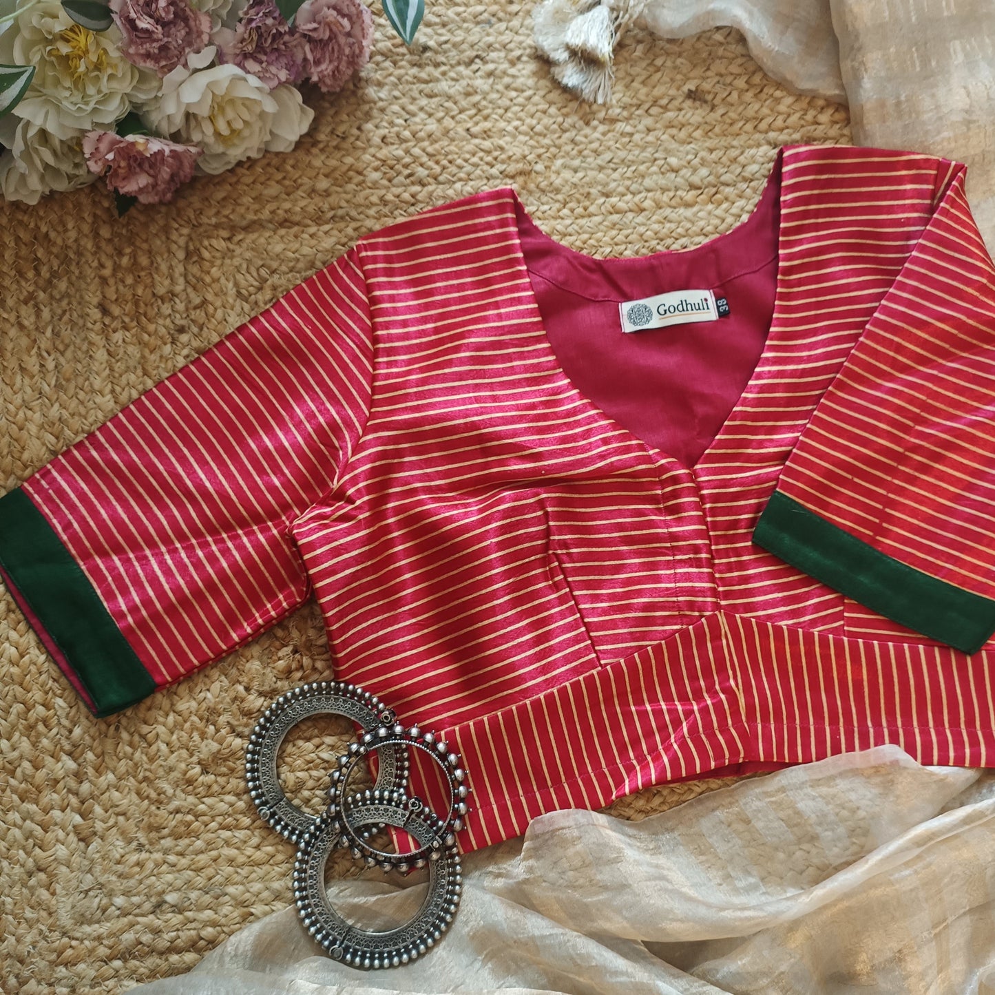 Hot Pink Gaji Silk Stripes Blouse