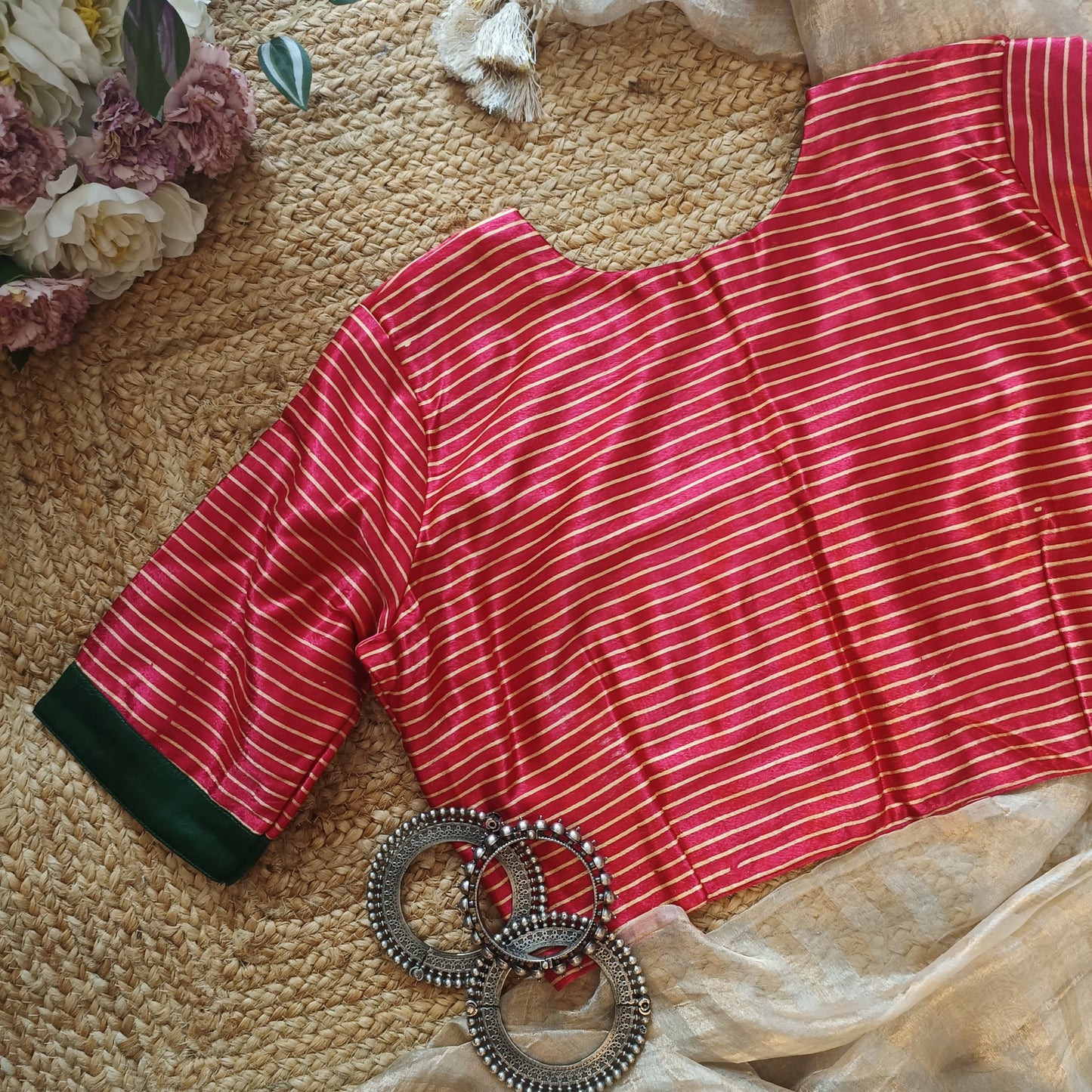 Hot Pink Gaji Silk Stripes Blouse