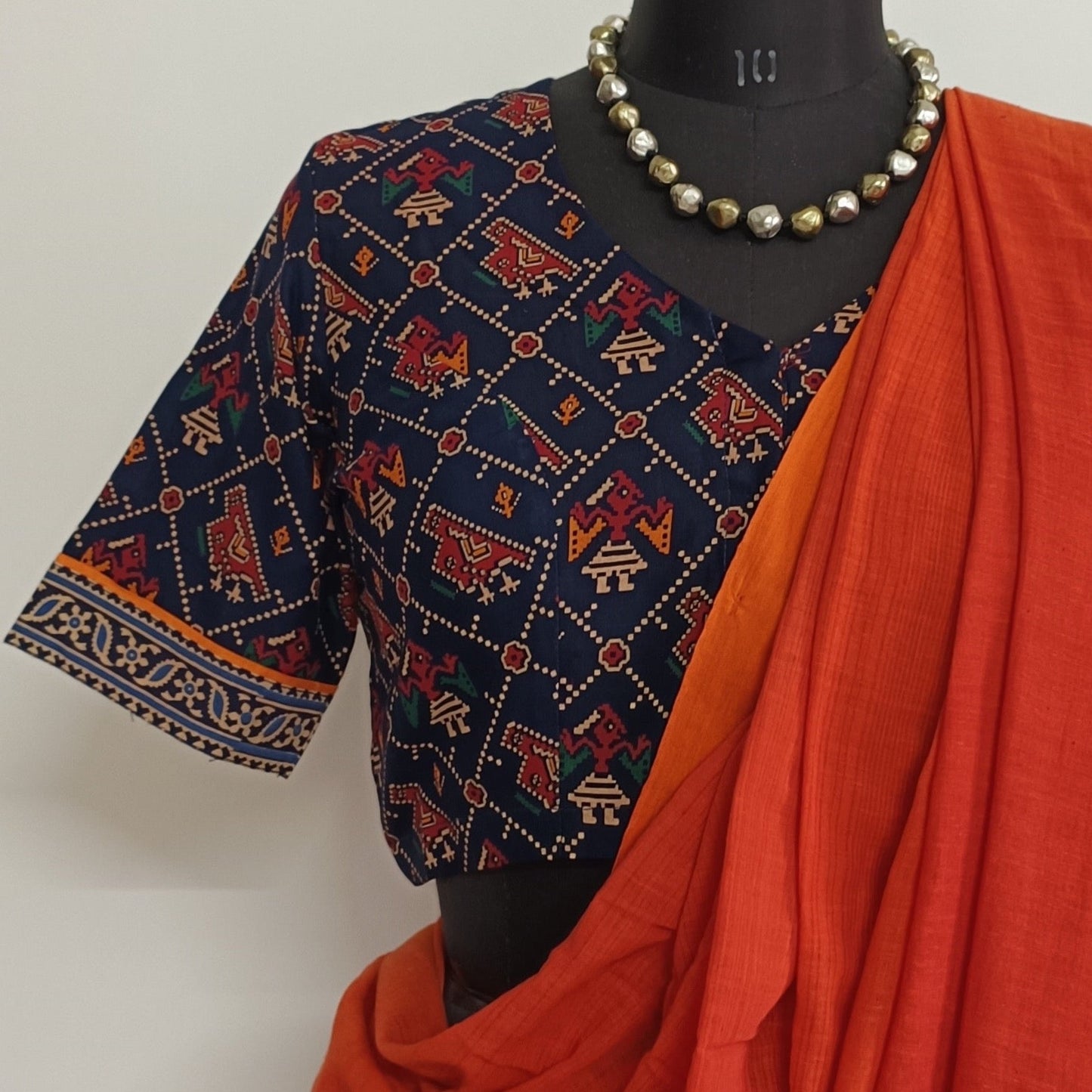 Navy Blue Patola Print Gamathi Blouse