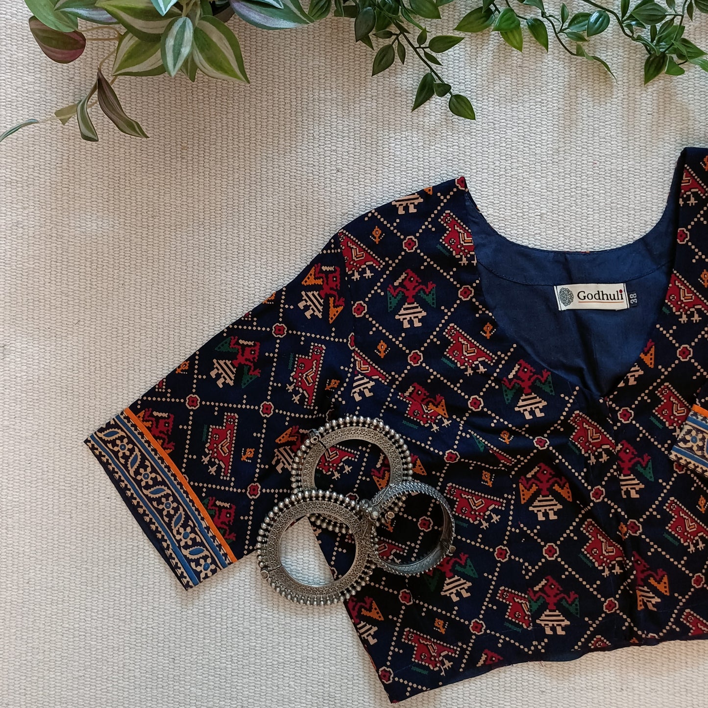 Navy Blue Patola Print Gamathi Blouse