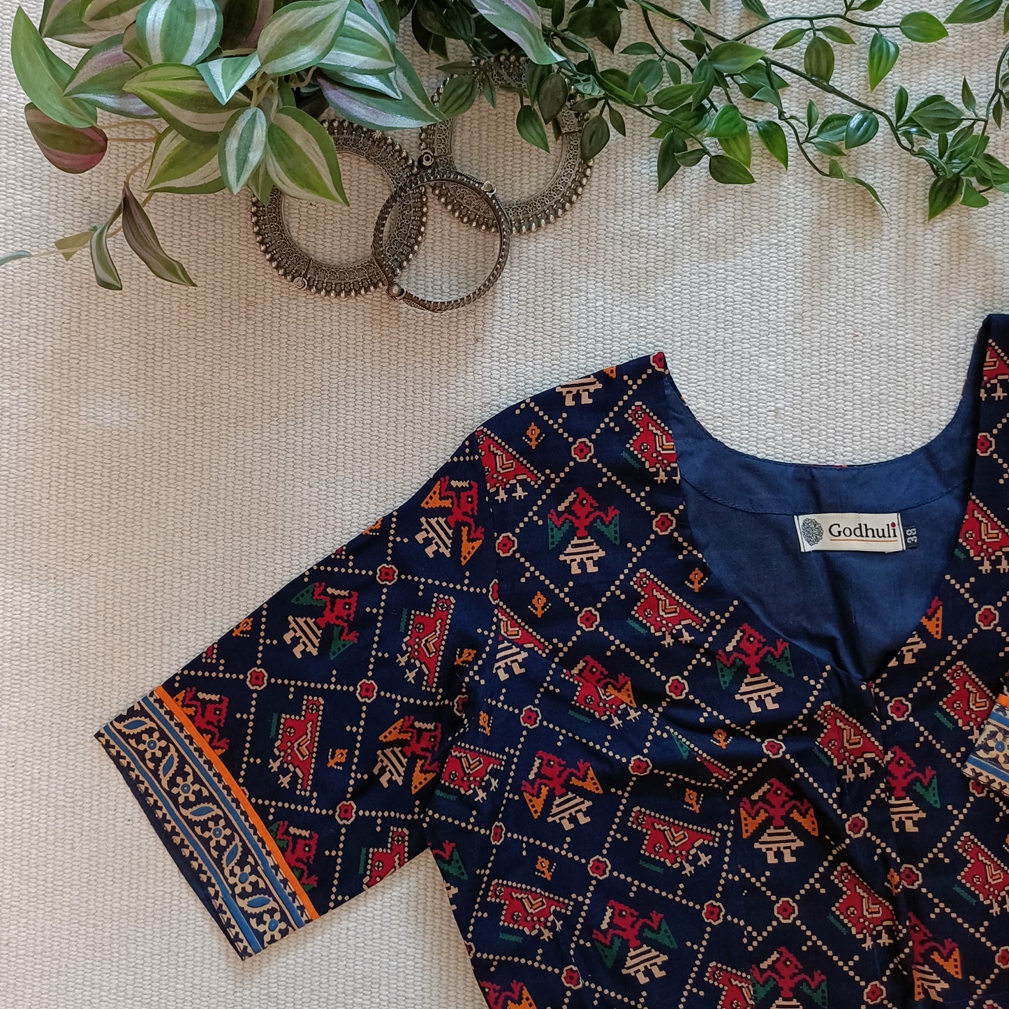 Navy Blue Patola Print Gamathi Blouse