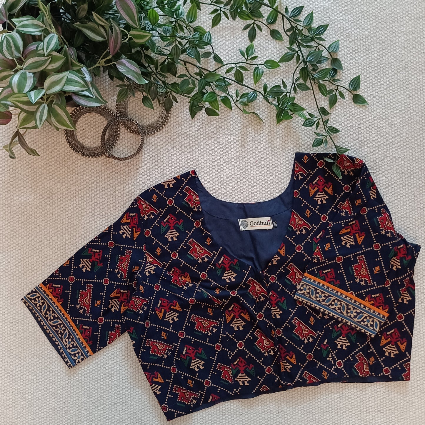 Navy Blue Patola Print Gamathi Blouse