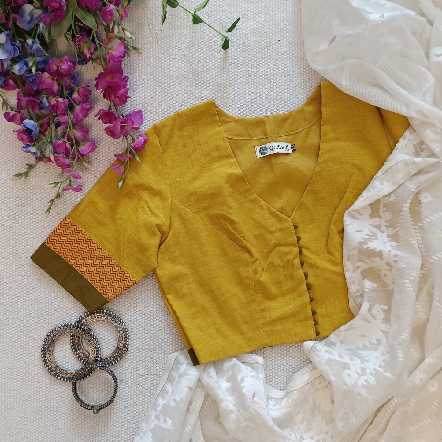 Ochre Yellow Narayanpet Border Blouse