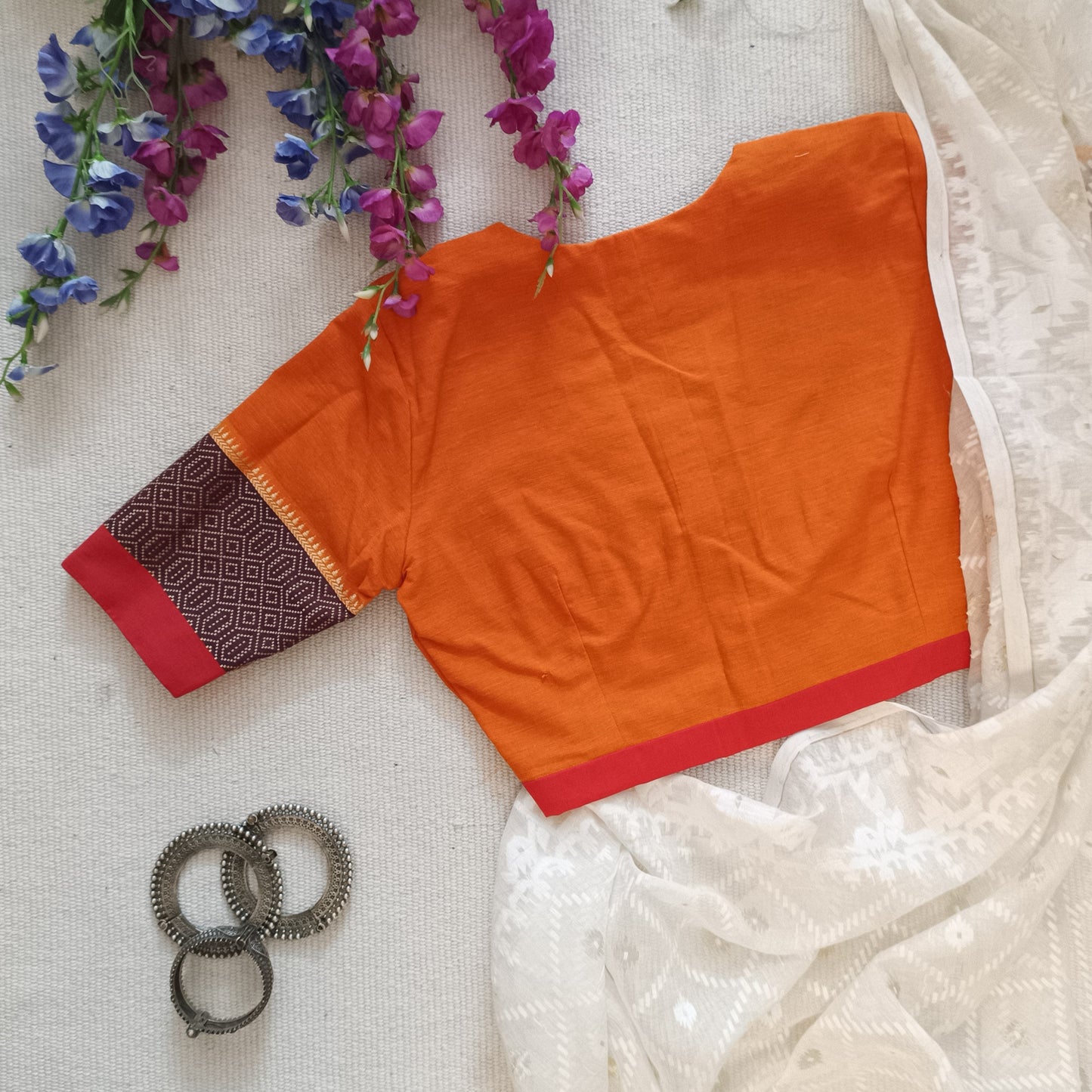 Orange Narayanpet Border Blouse