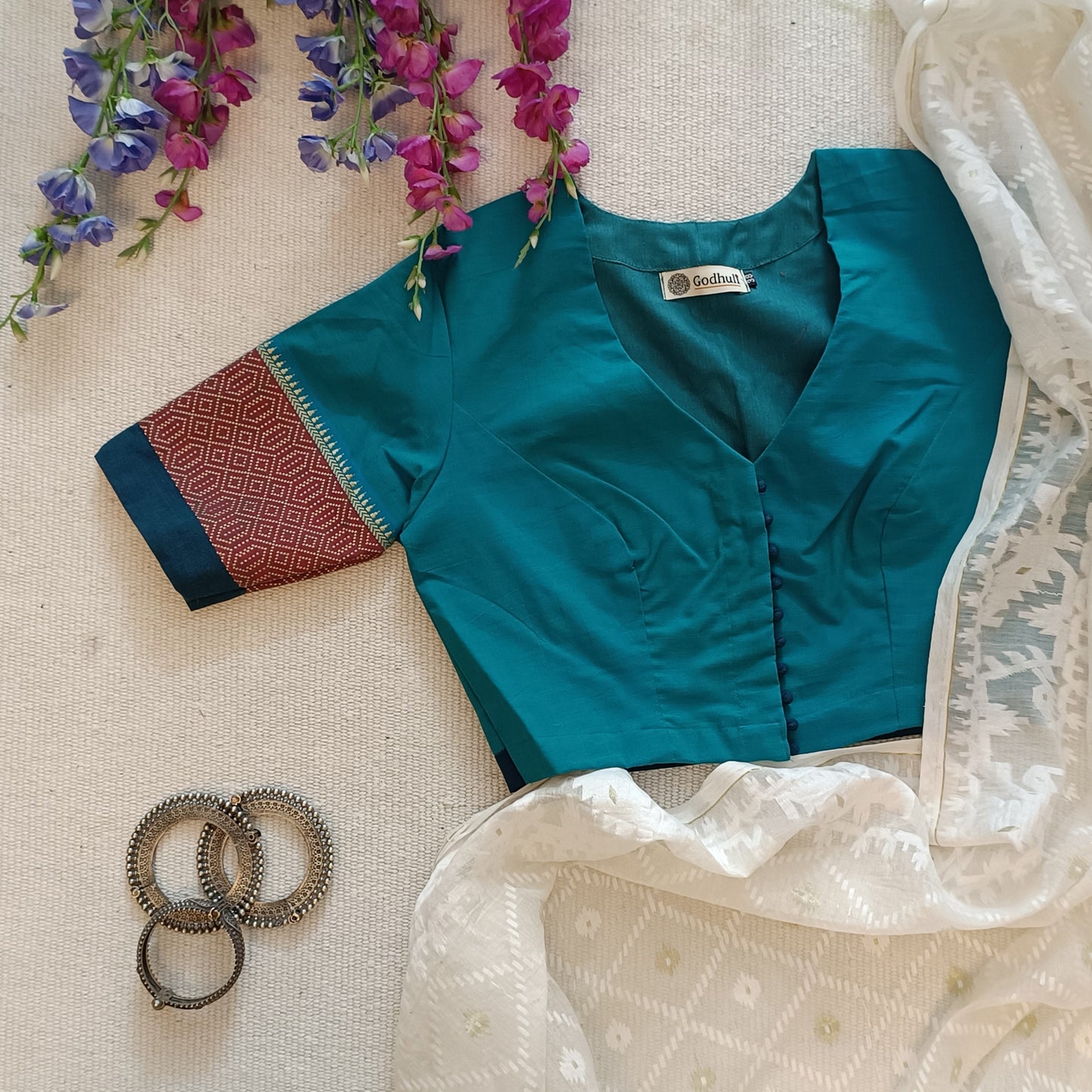 Sea Green Narayanpet Border Blouse