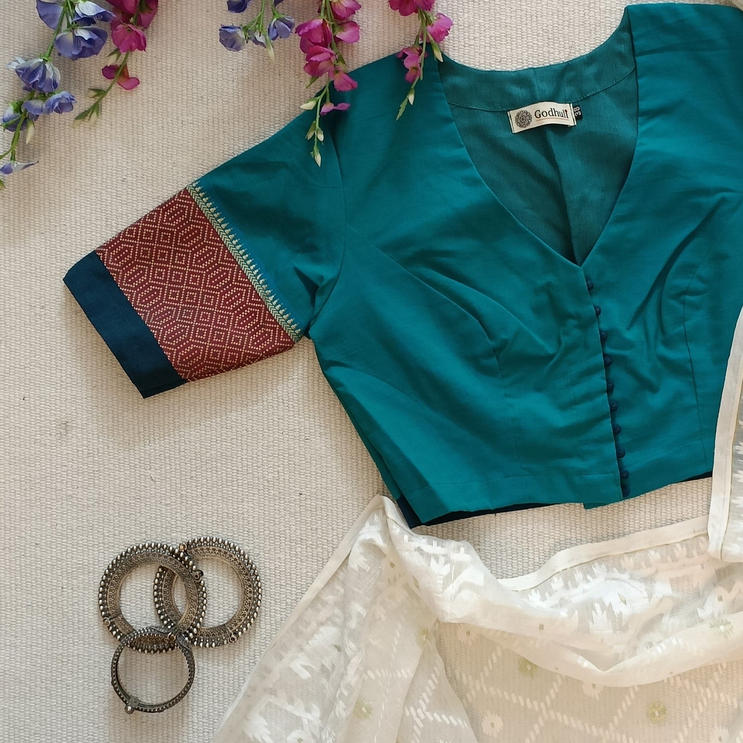 Sea Green Narayanpet Border Blouse