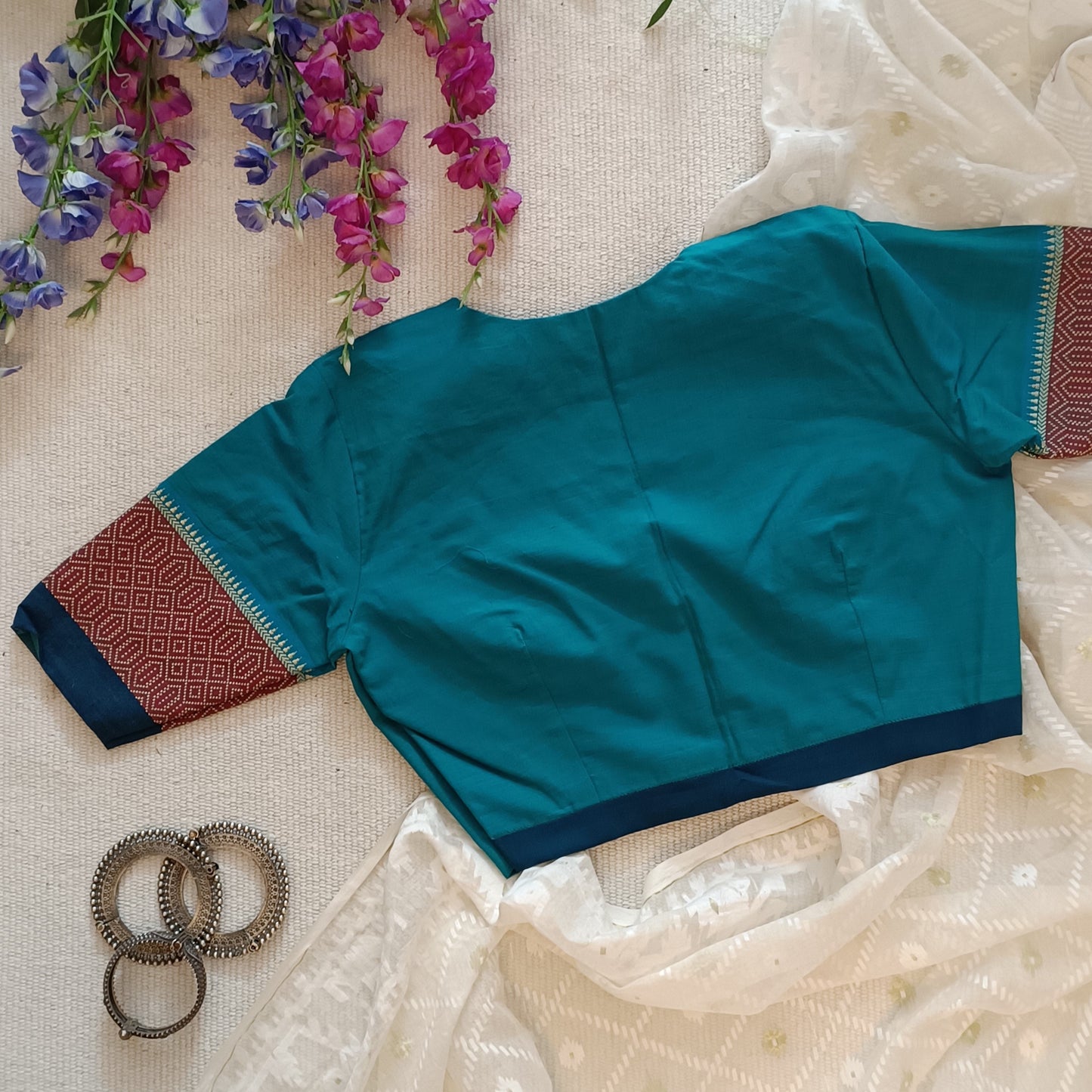 Sea Green Narayanpet Border Blouse