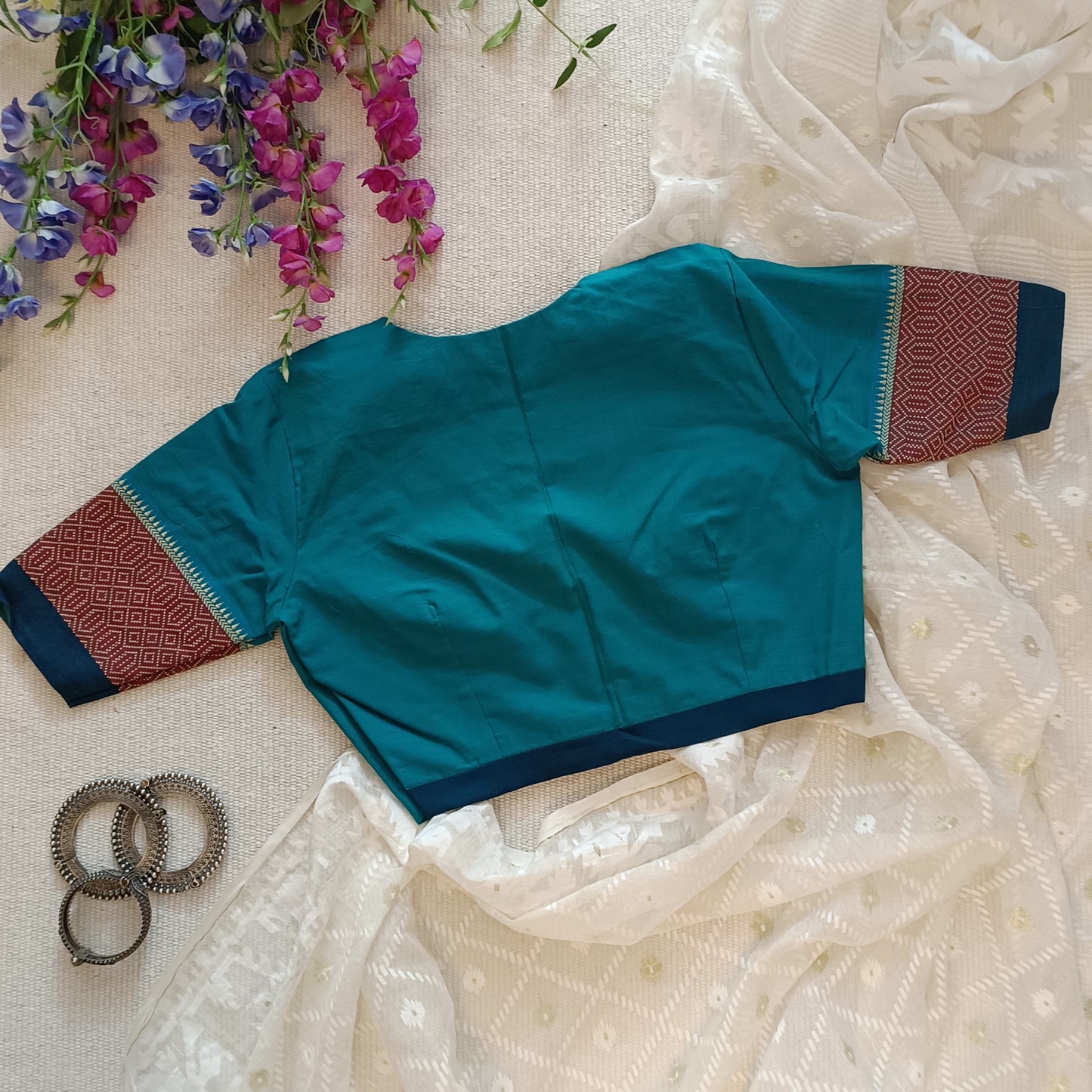Sea Green Narayanpet Border Blouse