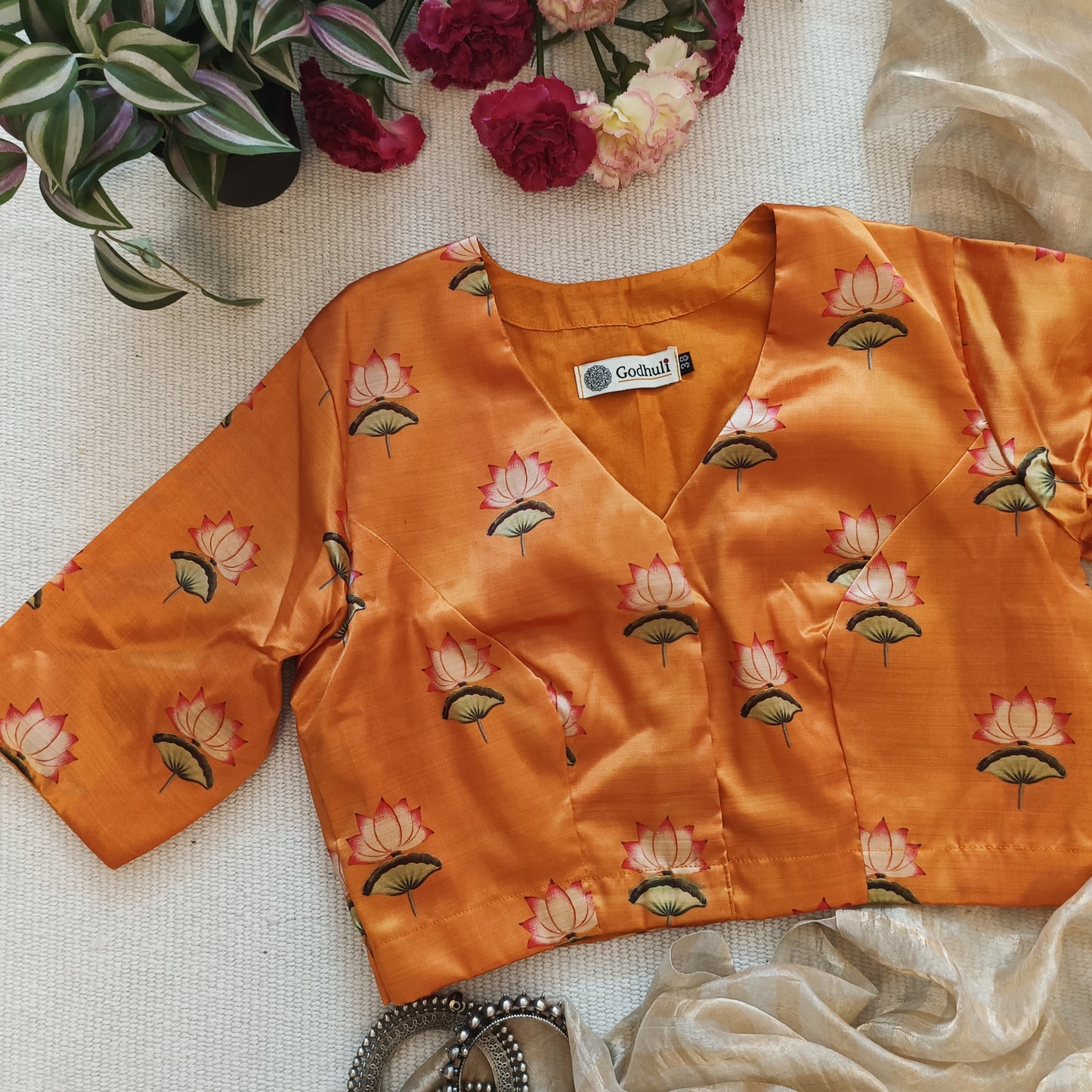 Artificial Bamboo Silk Godhuli Lotus Print Blouse