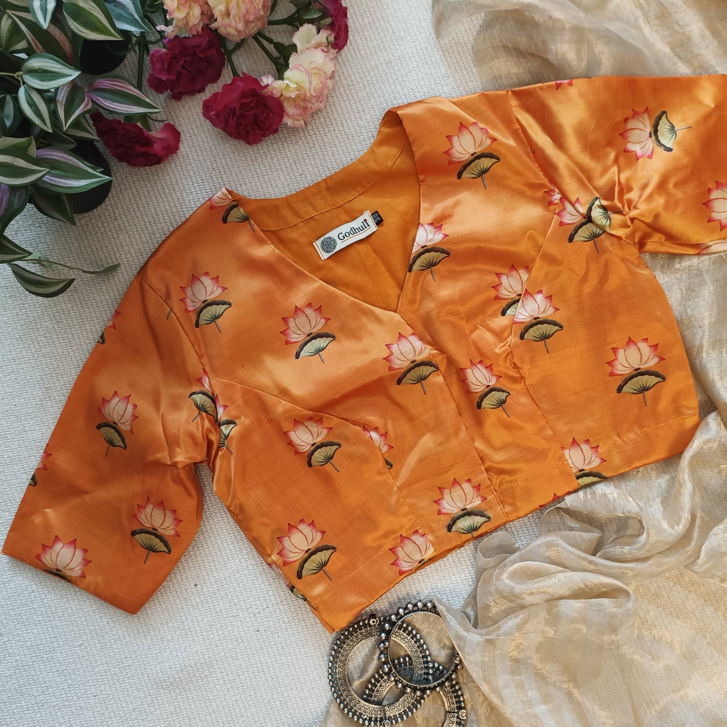 Artificial Bamboo Silk Godhuli Lotus Print Blouse