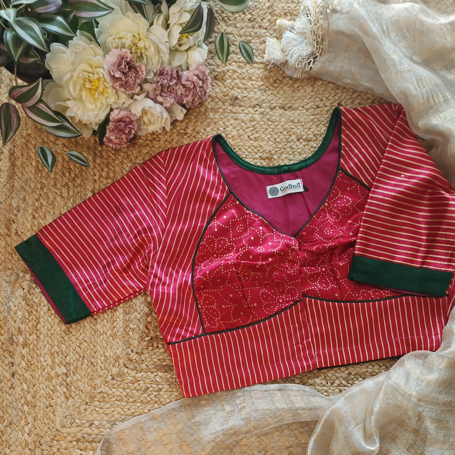 Hot Pink Gaji Silk Choli Pattern Blouse