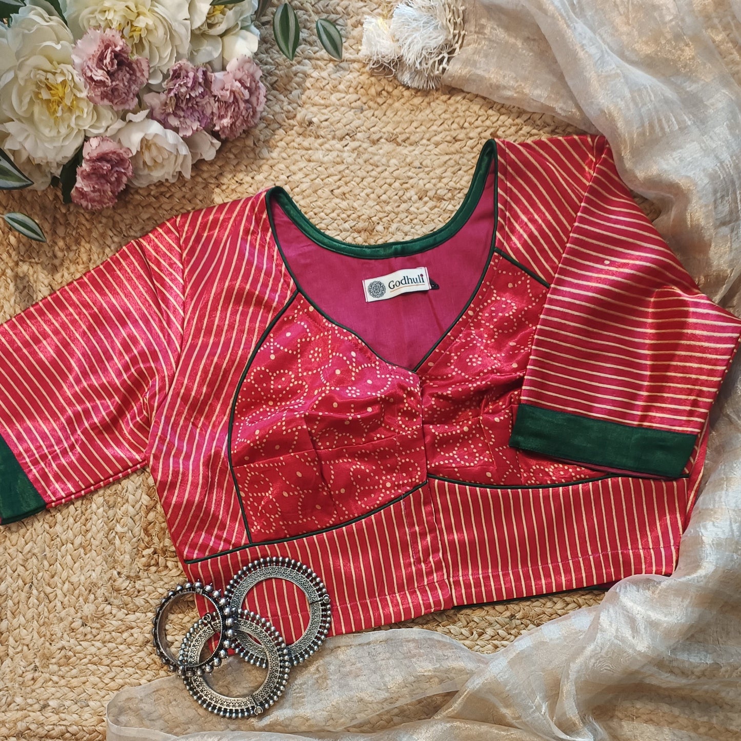 Hot Pink Gaji Silk Choli Pattern Blouse