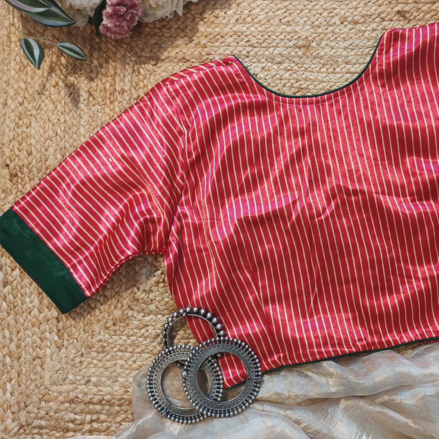 Hot Pink Gaji Silk Choli Pattern Blouse
