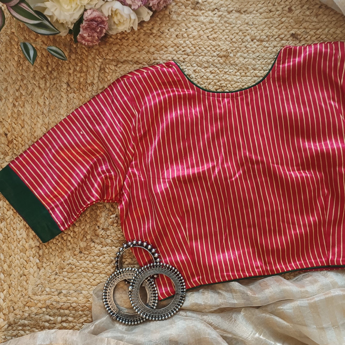Hot Pink Gaji Silk Choli Pattern Blouse