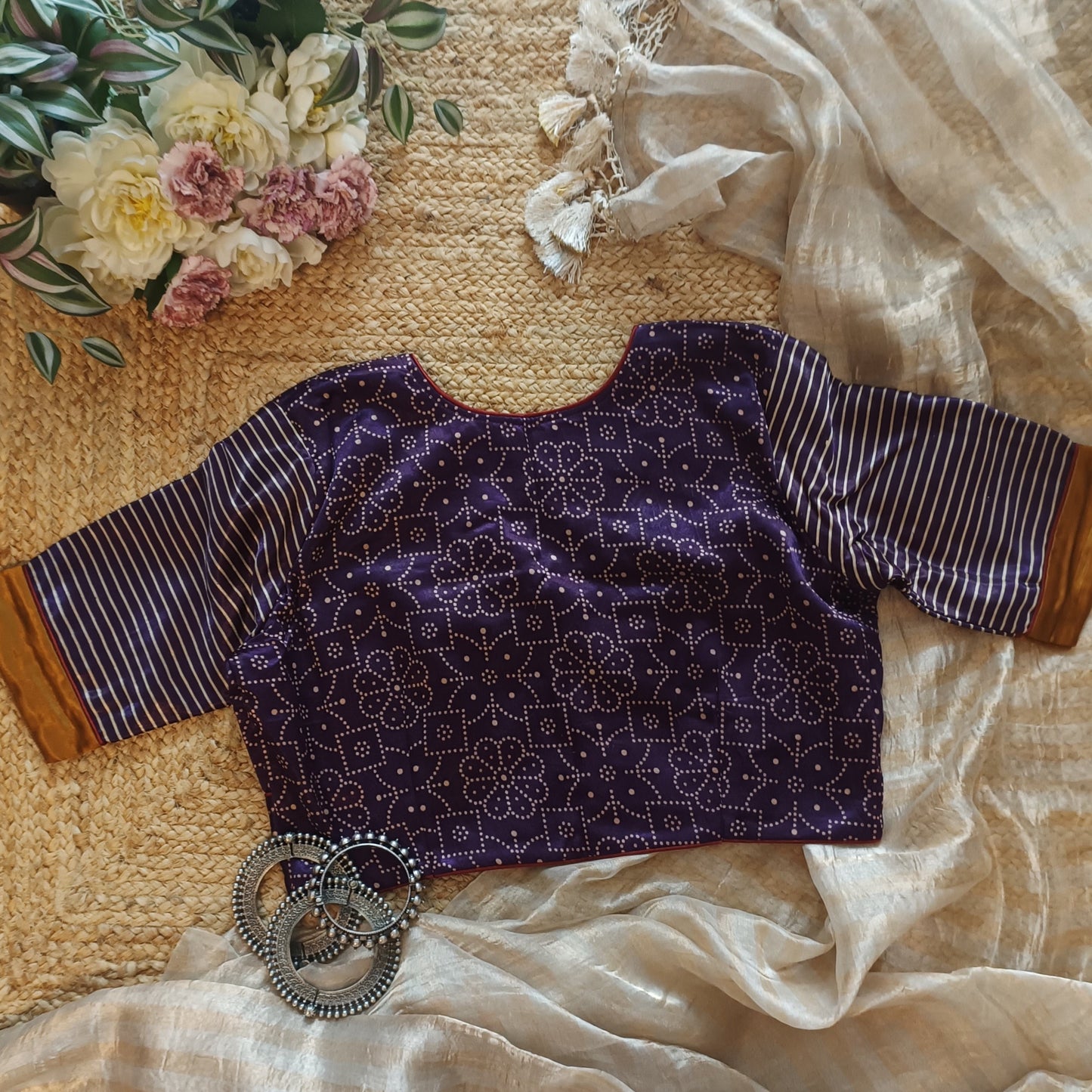 Purple Wine Floral Gaji Silk Choli Pattern Blouse