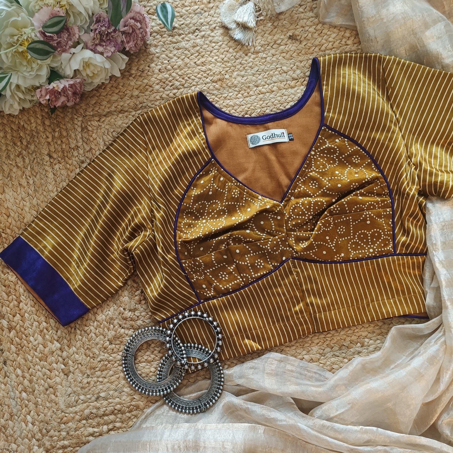 Mustard Gaji Silk Choli Pattern Blouse
