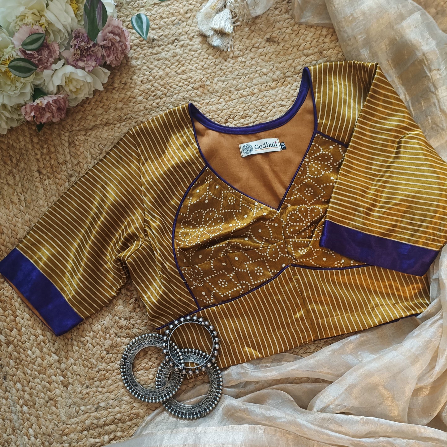 Mustard Gaji Silk Choli Pattern Blouse