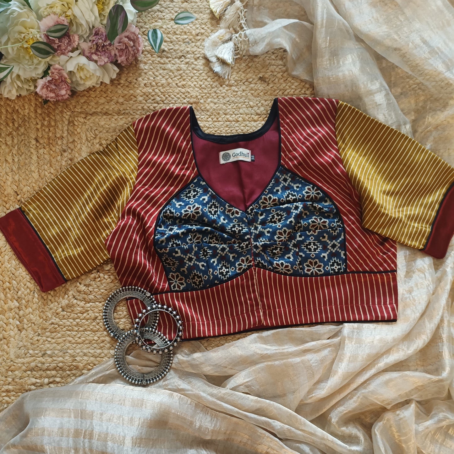 Mustard Maroon Blue Gaji Silk Choli Pattern Blouse