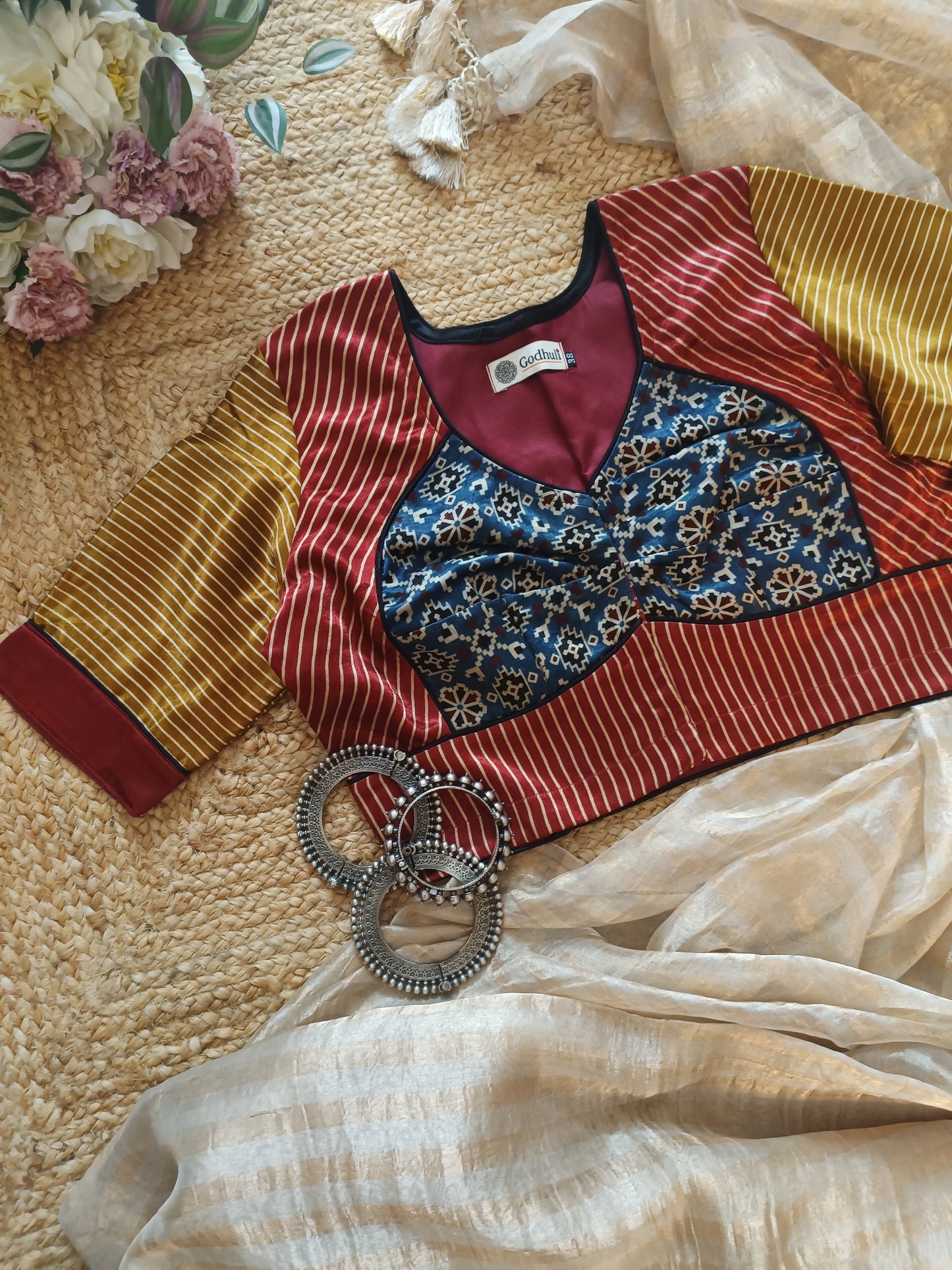 Mustard Maroon Blue Gaji Silk Choli Pattern Blouse