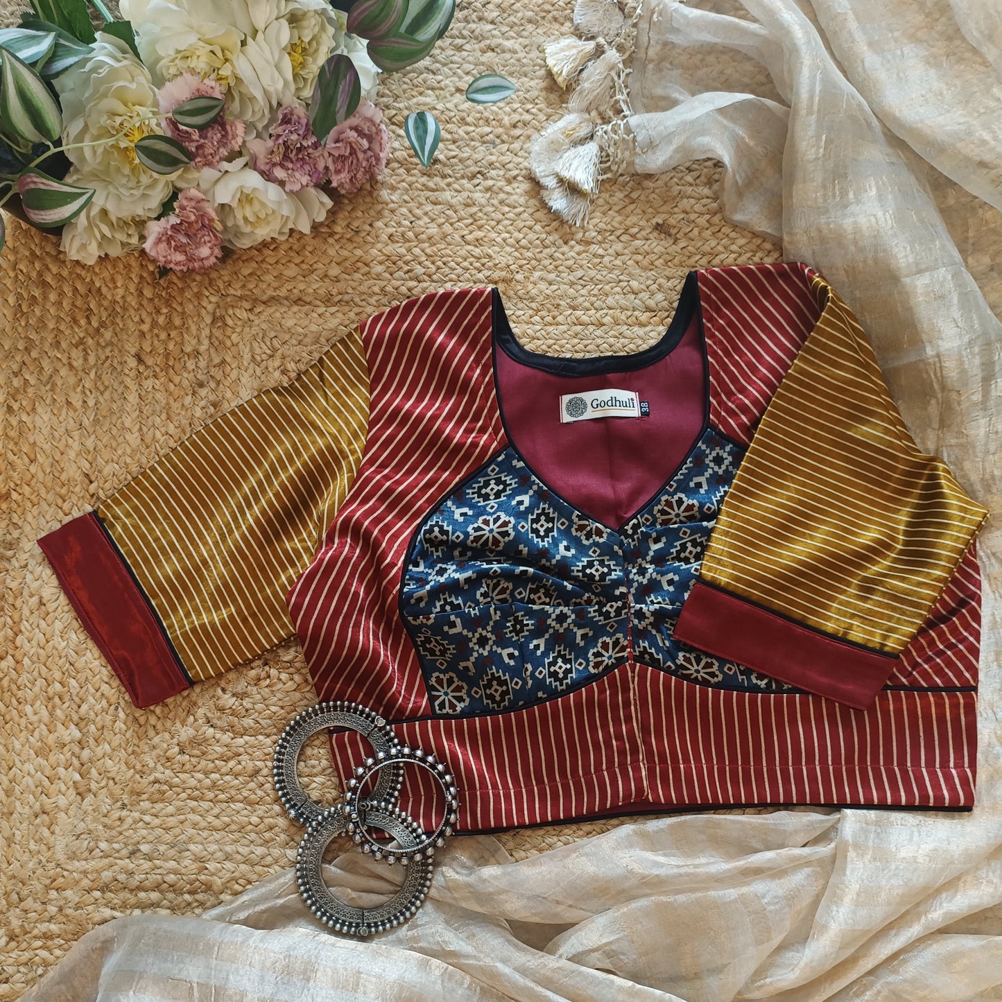 Mustard Maroon Blue Gaji Silk Choli Pattern Blouse