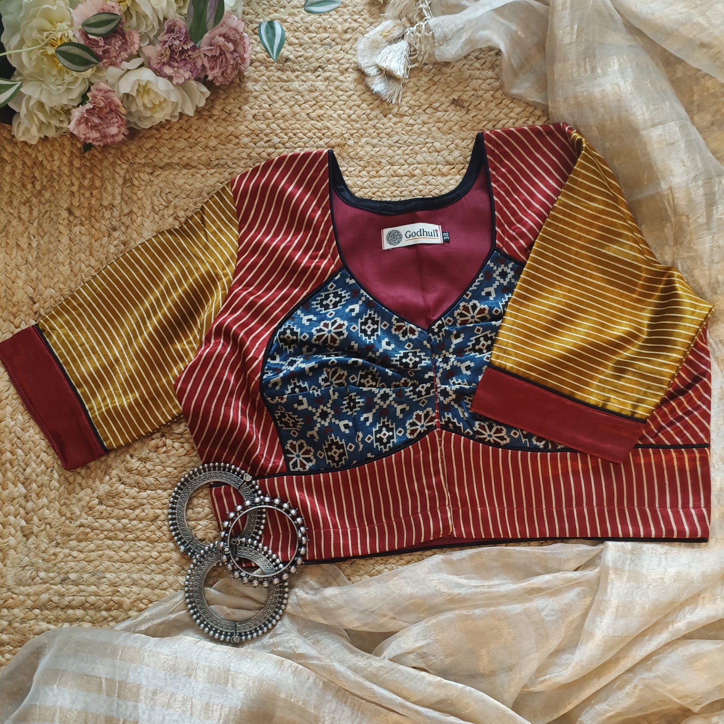 Mustard Maroon Blue Gaji Silk Choli Pattern Blouse