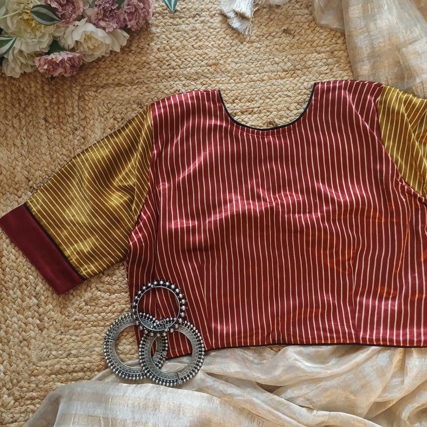 Mustard Maroon Blue Gaji Silk Choli Pattern Blouse