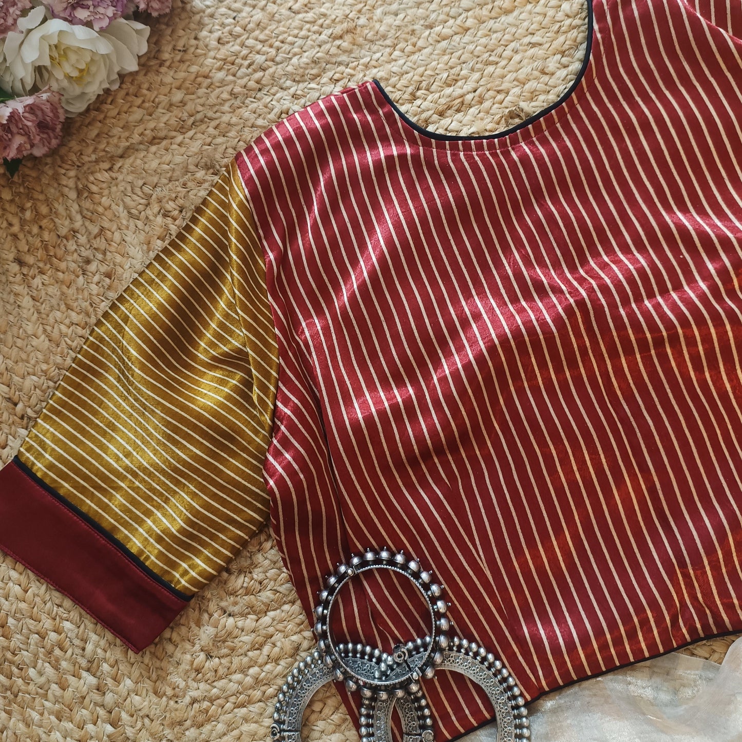 Mustard Maroon Blue Gaji Silk Choli Pattern Blouse