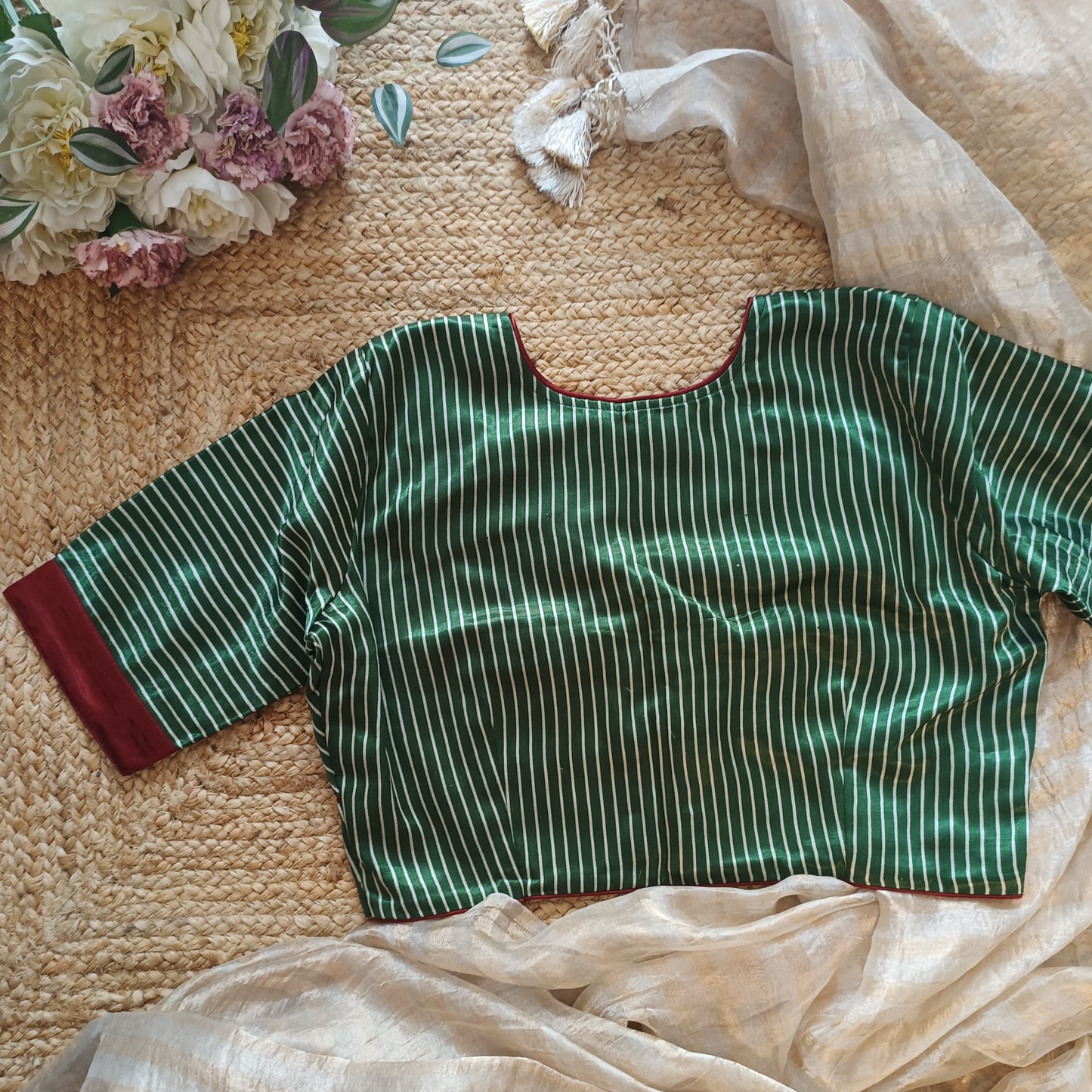 Green Blue Gaji Silk Choli Pattern Blouse