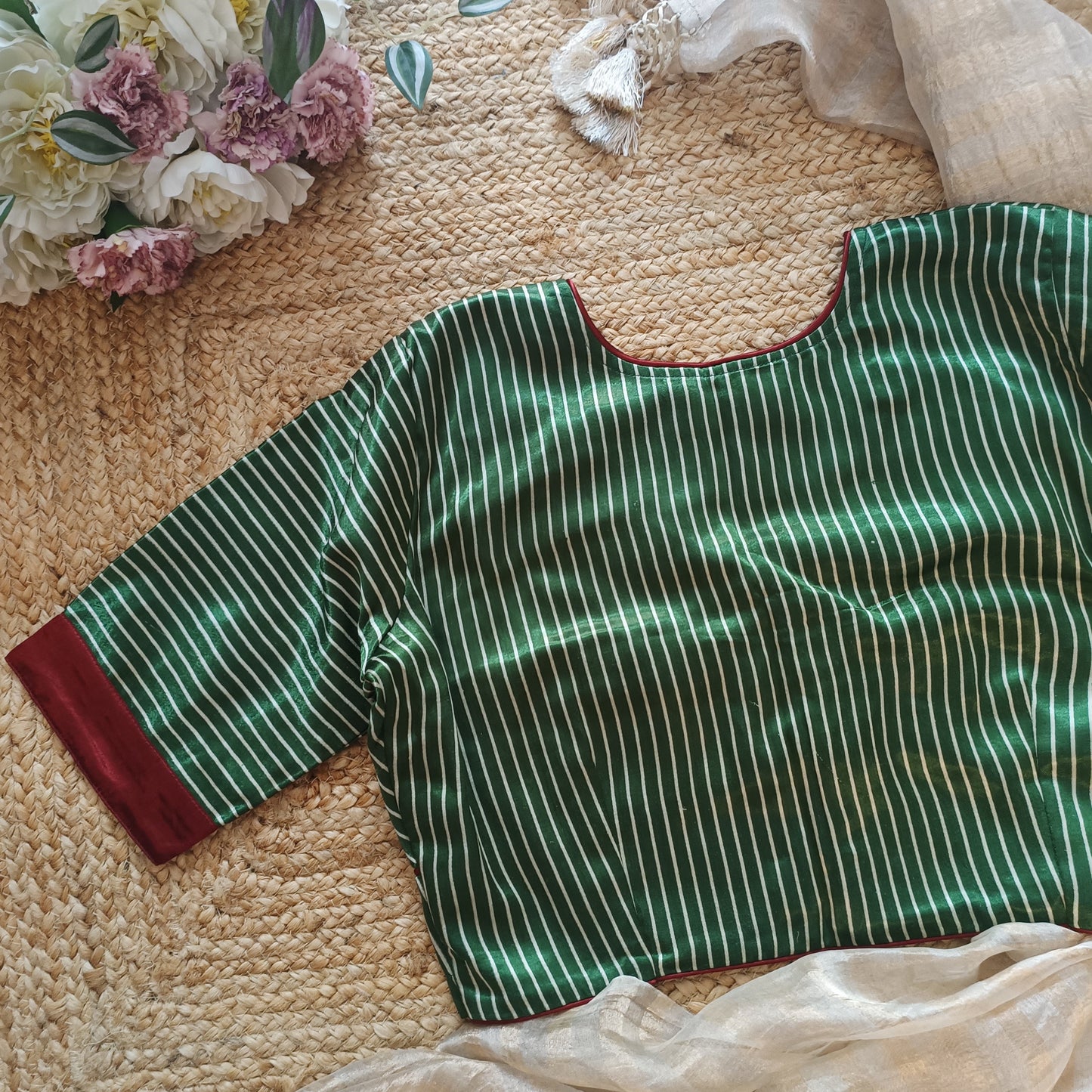 Green Blue Gaji Silk Choli Pattern Blouse