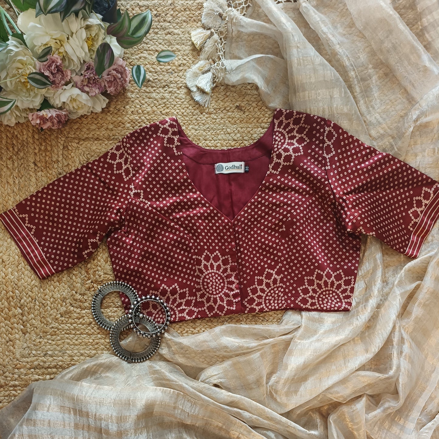 Maroon Gaji Silk Bandhani Print Blouse