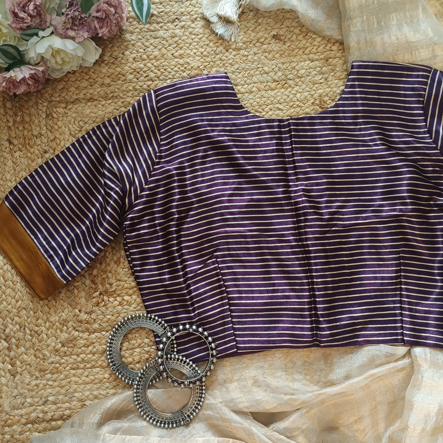 Buy Purple Wine Gaji Silk Stripes Blouse | Godhuli