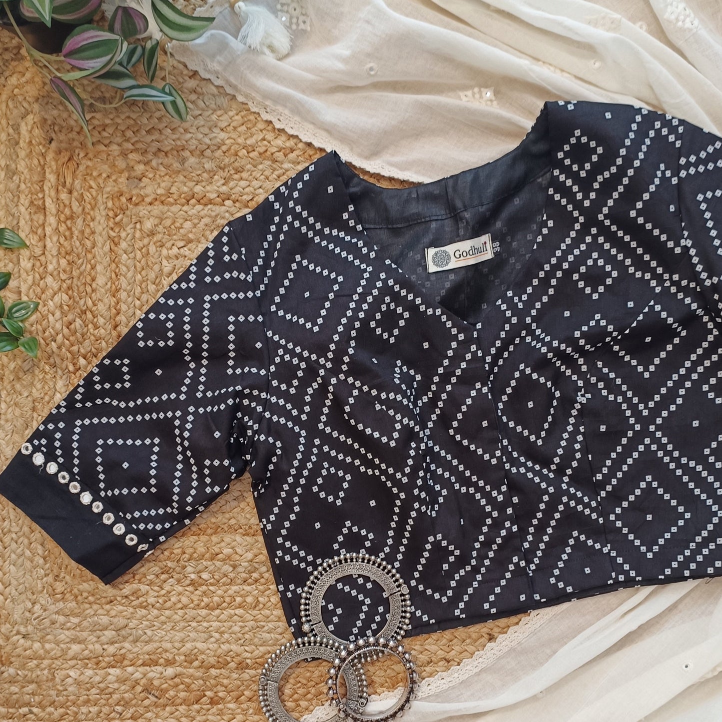 Black Bandhani Print Blouse