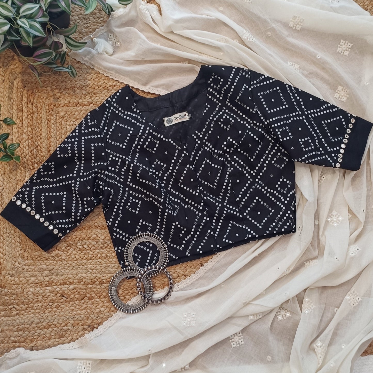 Black Bandhani Print Blouse
