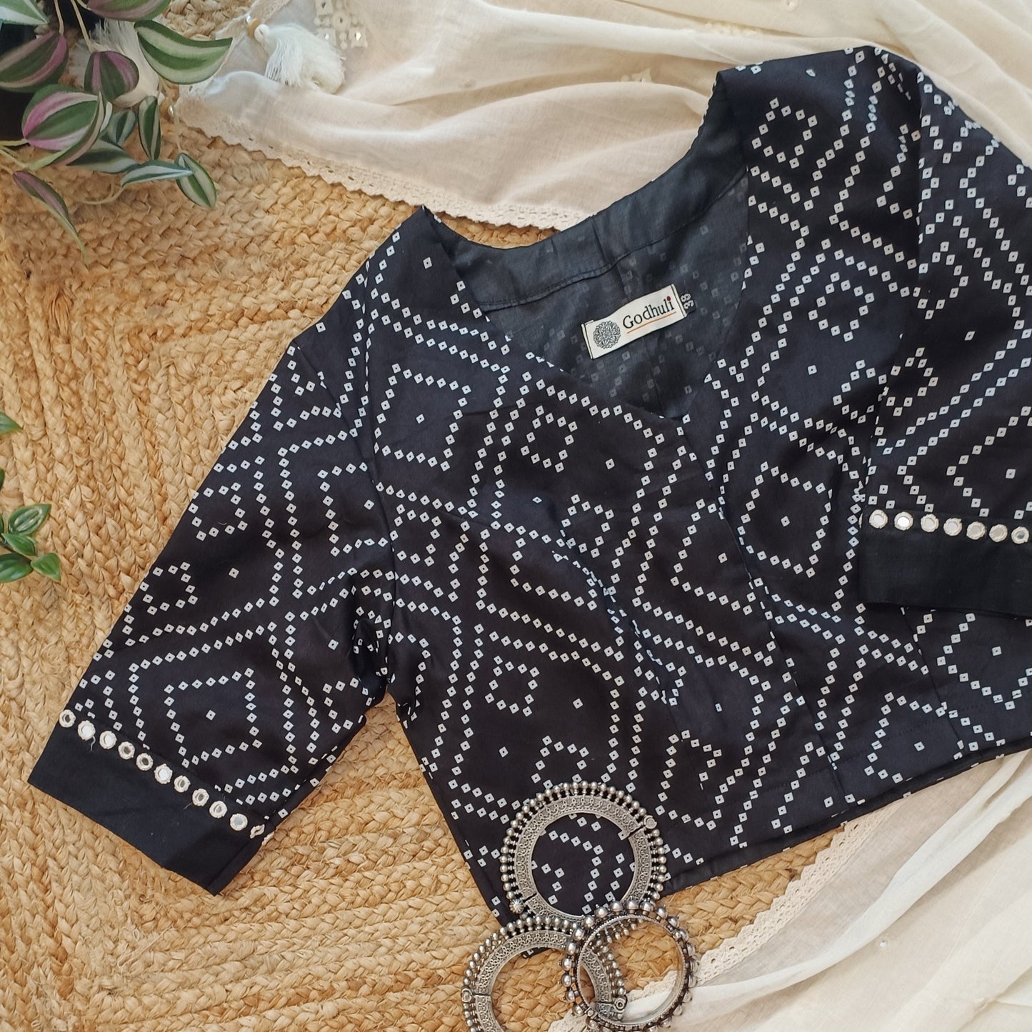 Black Bandhani Print Blouse