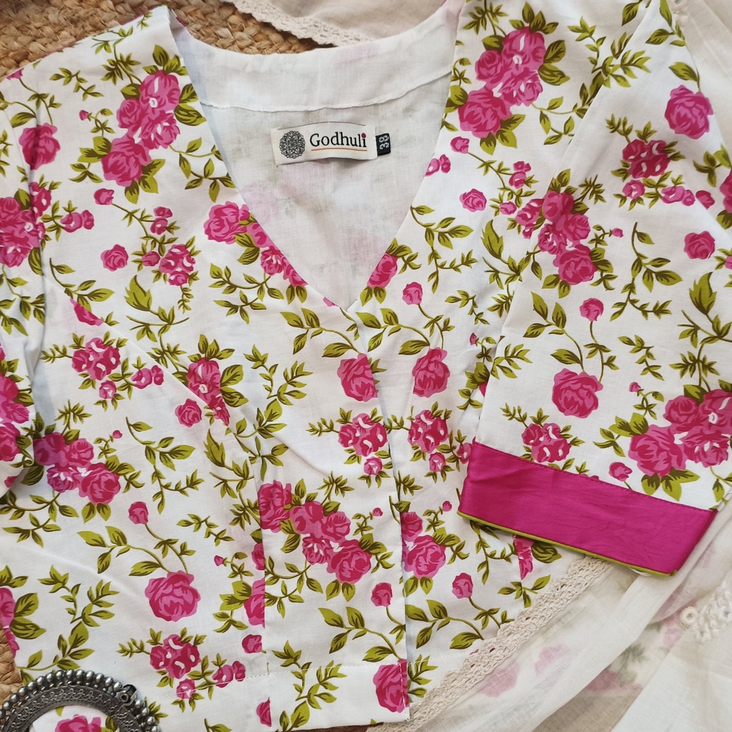 White Floral Printed Cotton Blouse