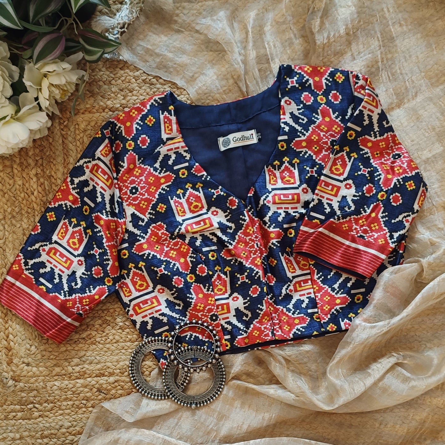 Navy Blue Gaji Silk Patola Blouse