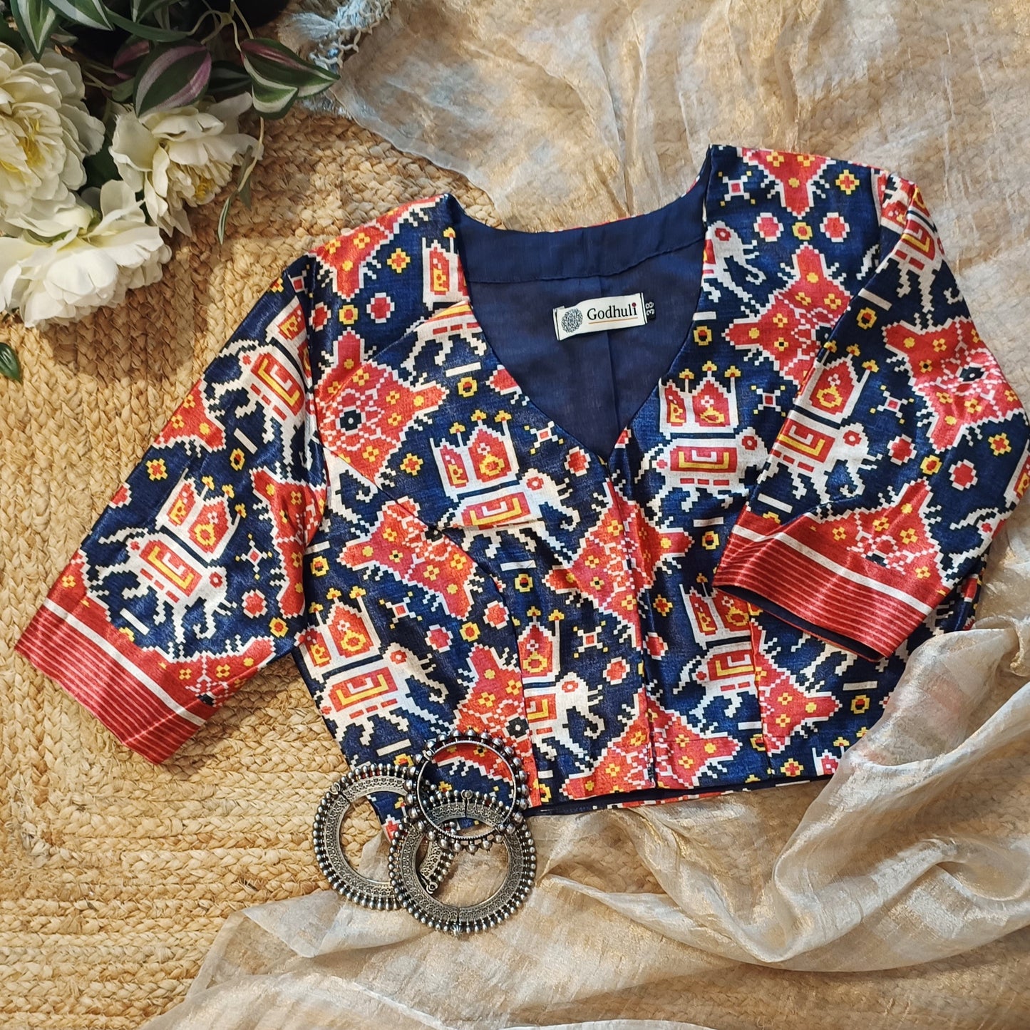 Navy Blue Gaji Silk Patola Blouse
