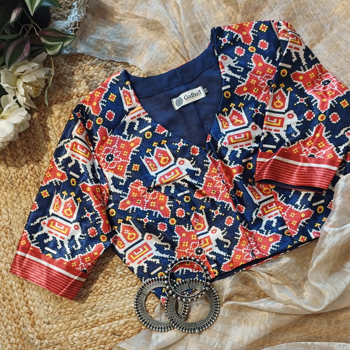 Navy Blue Gaji Silk Patola Blouse