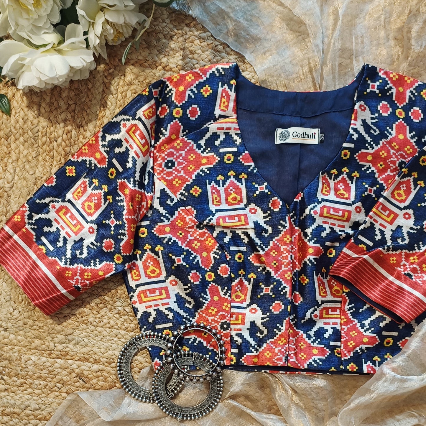 Navy Blue Gaji Silk Patola Blouse