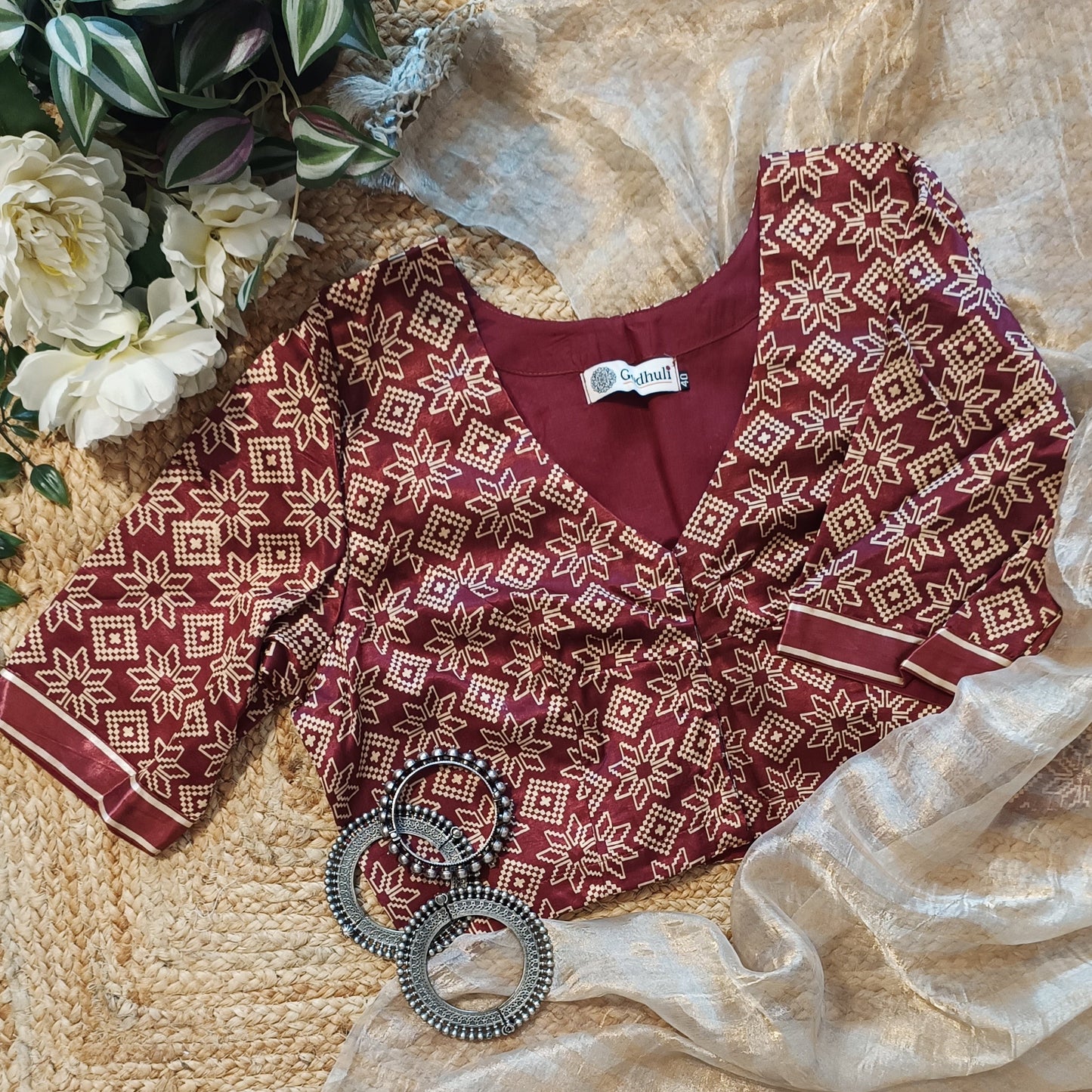 Maroon Ikat Print Gaji Silk Blouse