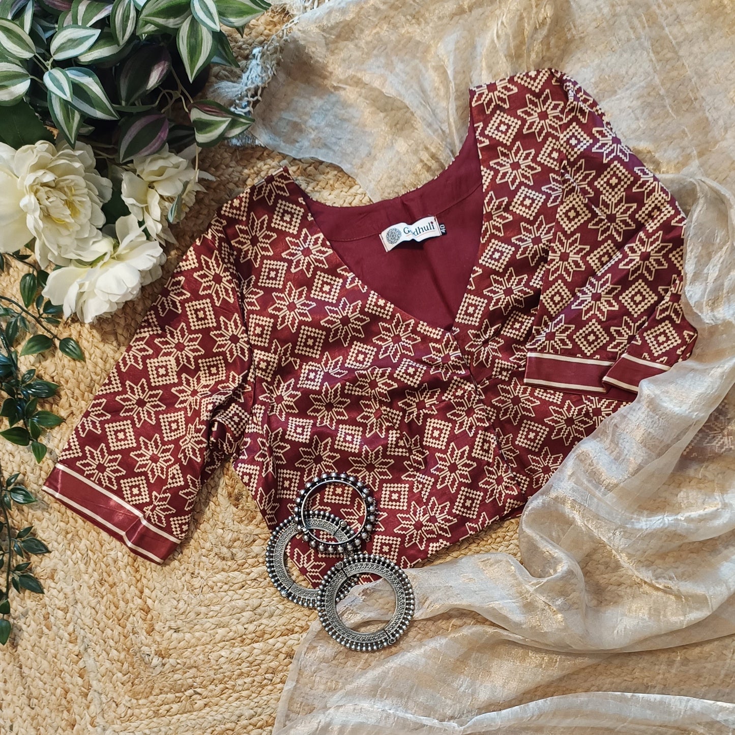 Maroon Ikat Print Gaji Silk Blouse