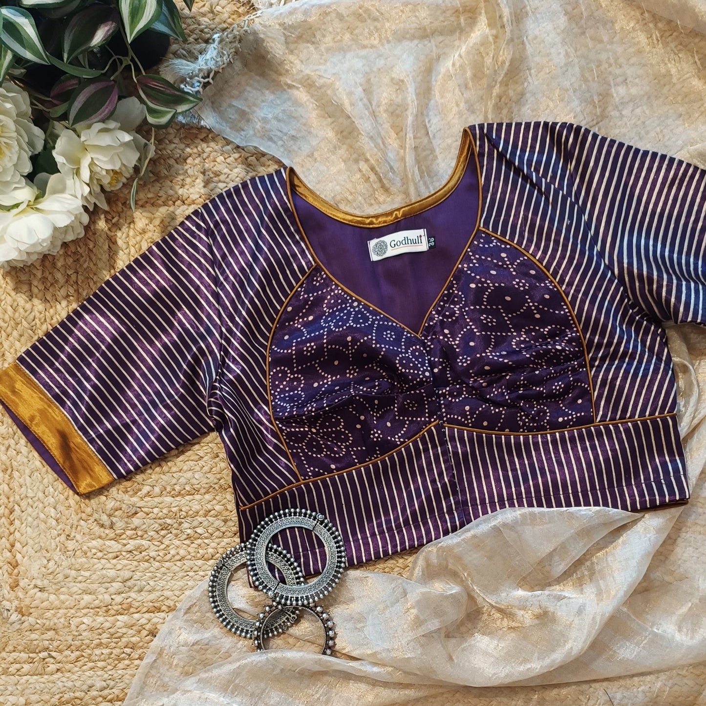 Purple Wine Gaji Silk Choli Pattern Blouse