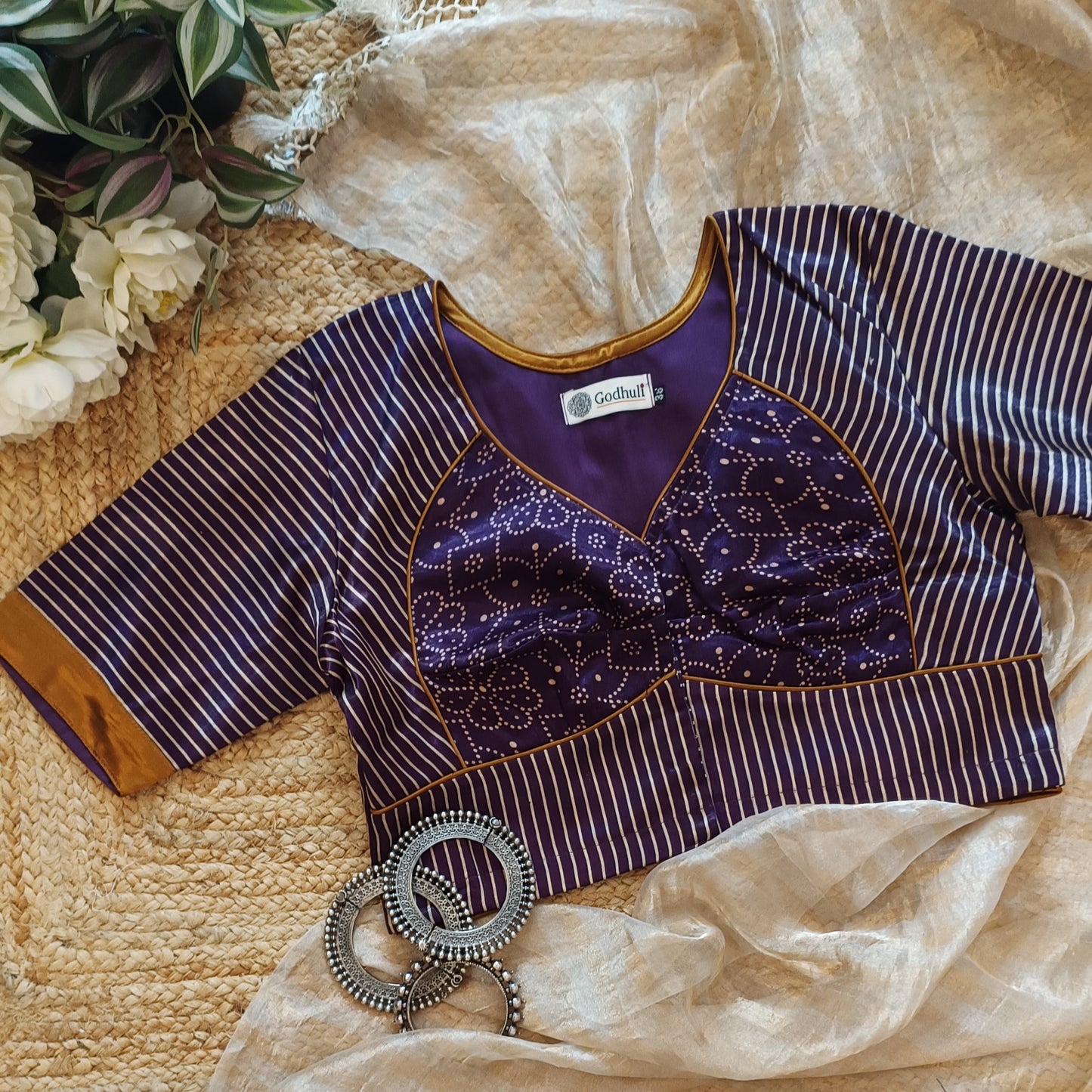 Purple Wine Gaji Silk Choli Pattern Blouse