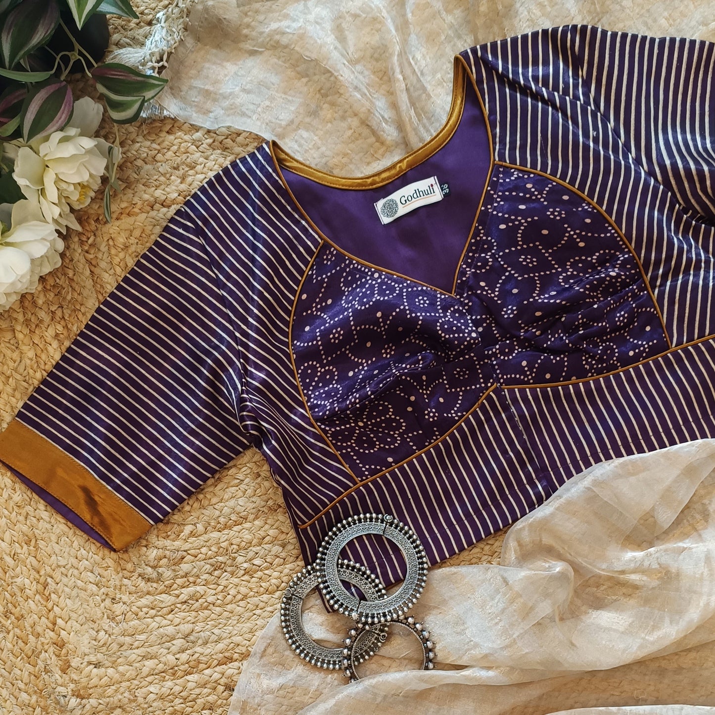 Purple Wine Gaji Silk Choli Pattern Blouse