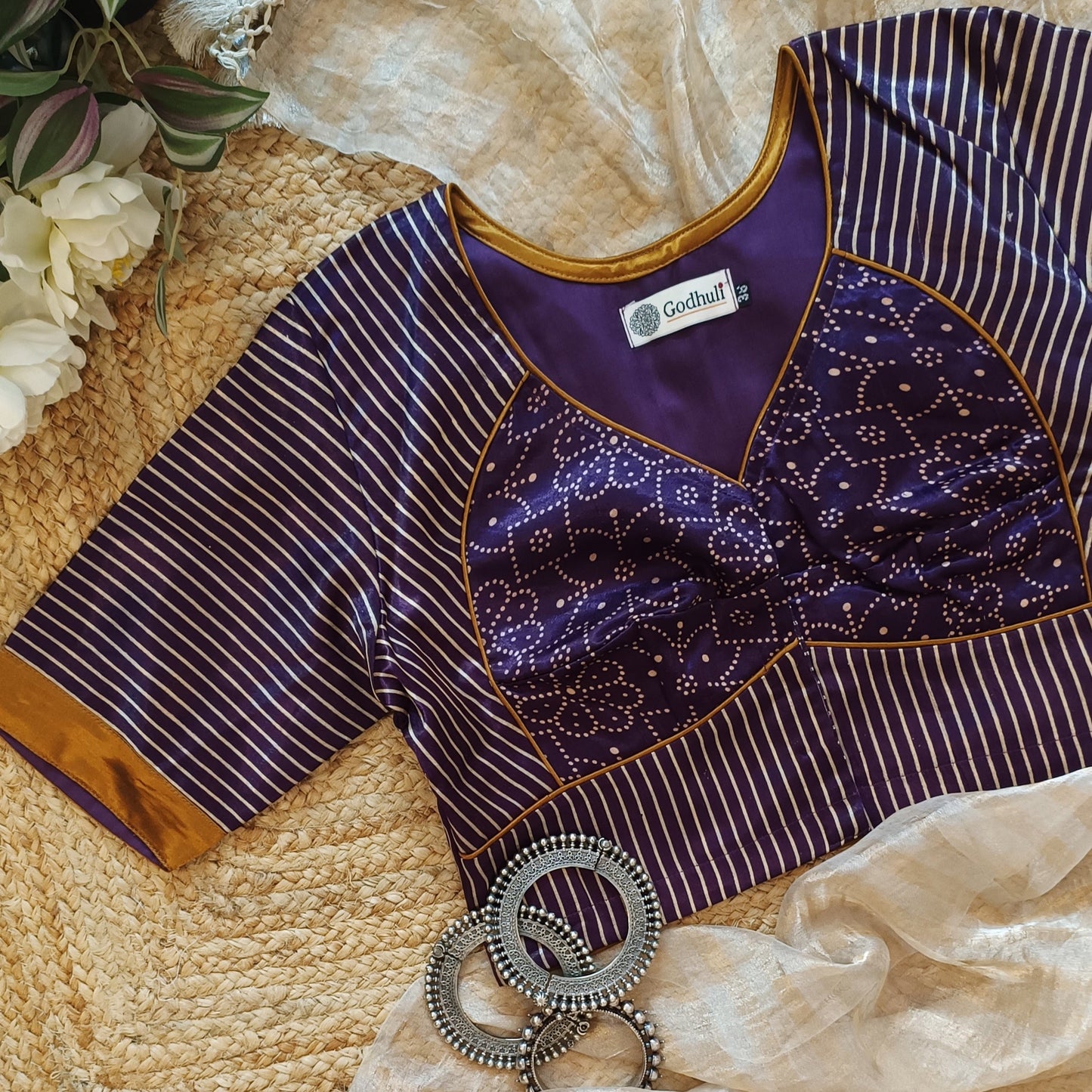 Purple Wine Gaji Silk Choli Pattern Blouse