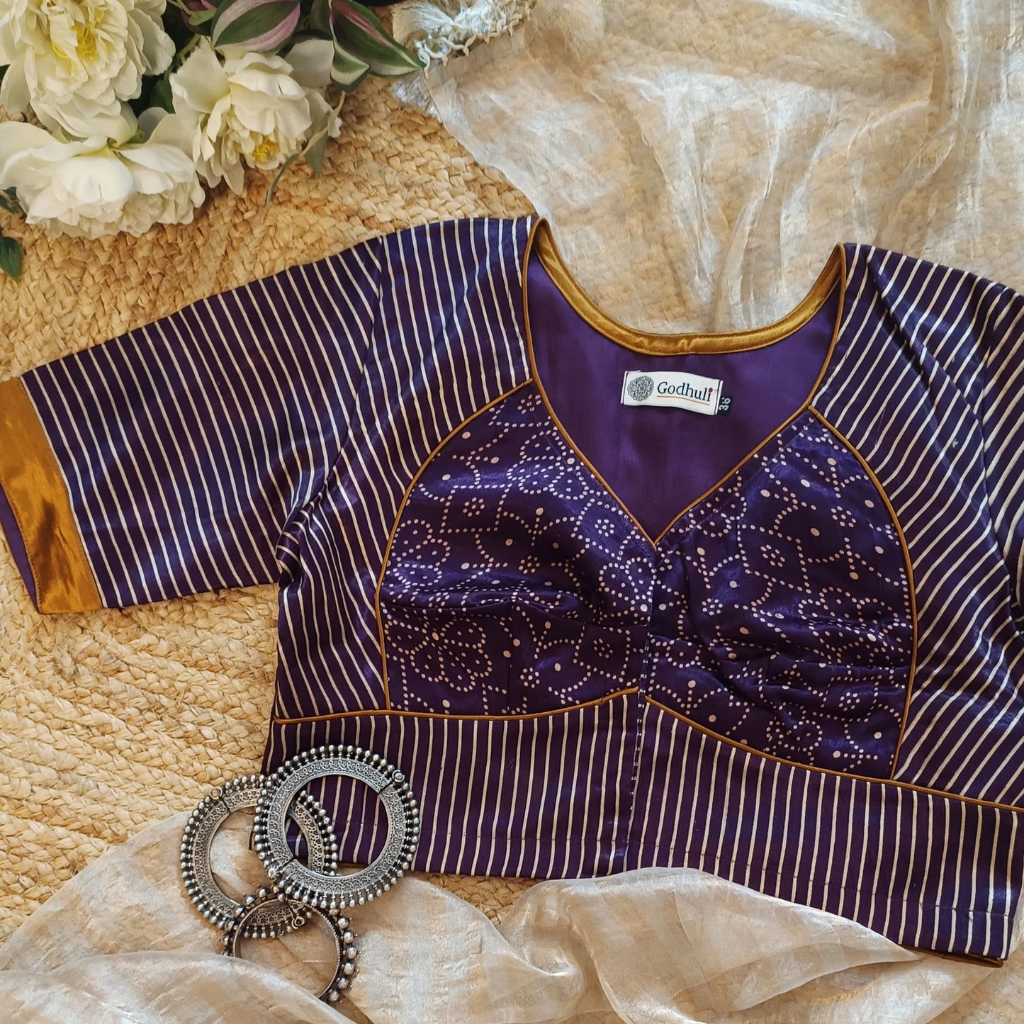 Purple Wine Gaji Silk Choli Pattern Blouse