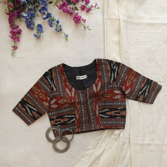 Buy Black Maroon Ikat Blouse | Godhuli