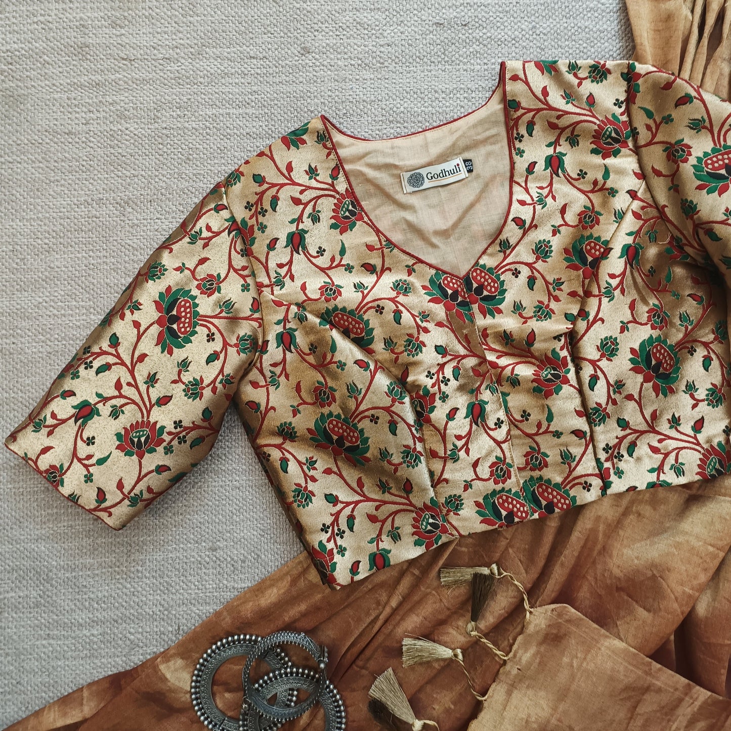 Golden Paithani Design Brocade Blouse