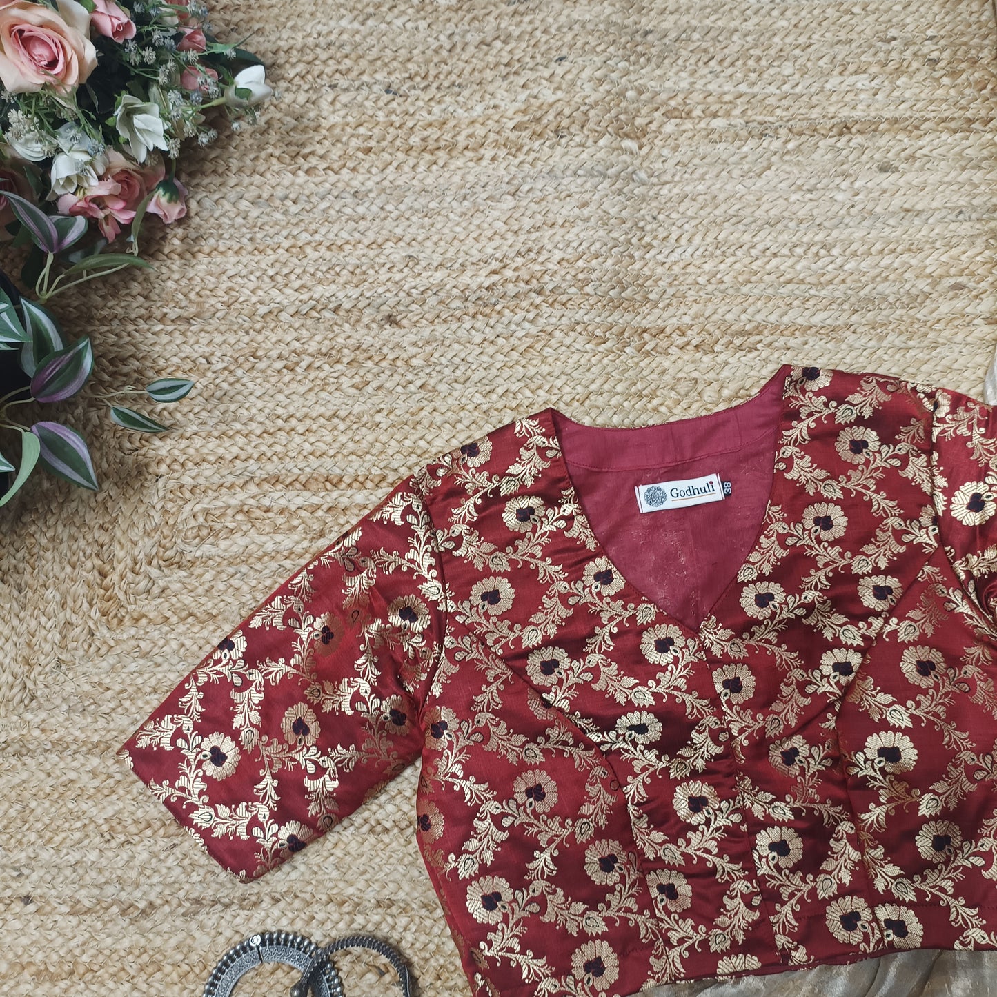 Buy Maroon Black Banarasi Brocade Blouse | Godhuli